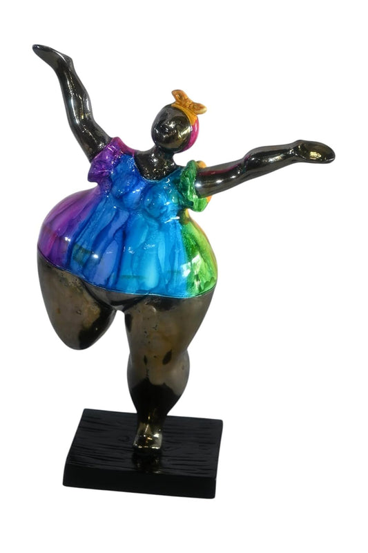 Voluptuous Woman Dancing Statue Painted Aluminum Pop Art 10"x7"x14"H