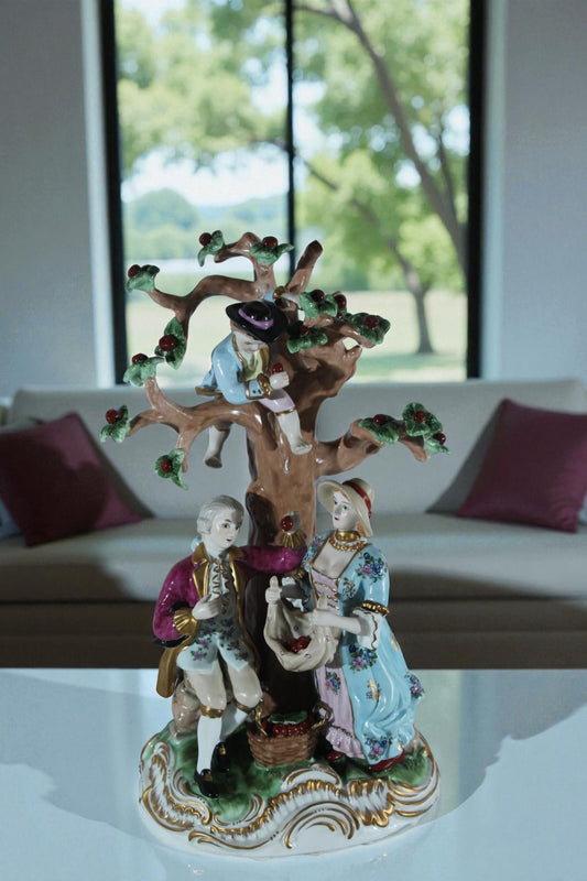 NIFAO Porcelain Cherry Picking Family Figurine Vintage Style 10"x9"x17"H