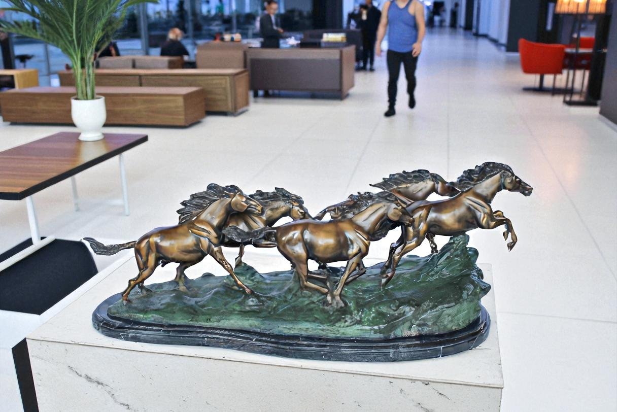 Running Horses Bronze Statue on Marble Base 47" x 20" x 17"H
