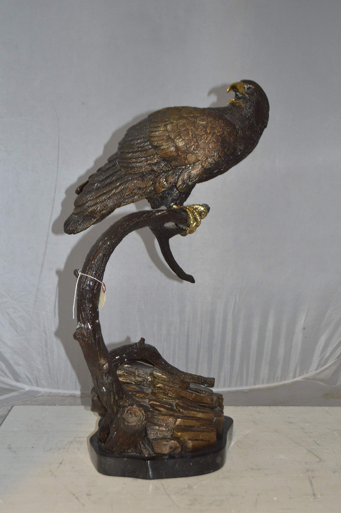 Falcon On a Branch Bronze Statue -  Size: 15"L x 15"W x 28"H