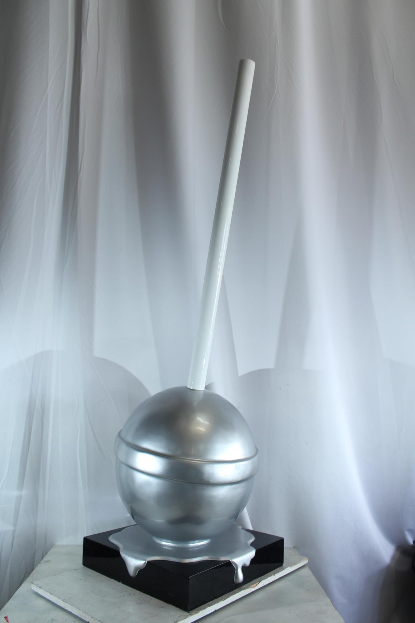 NIFAO Giant Silver Lollipop Sculpture Metallic Pop Art Resin Statue 22"x20"x70"H