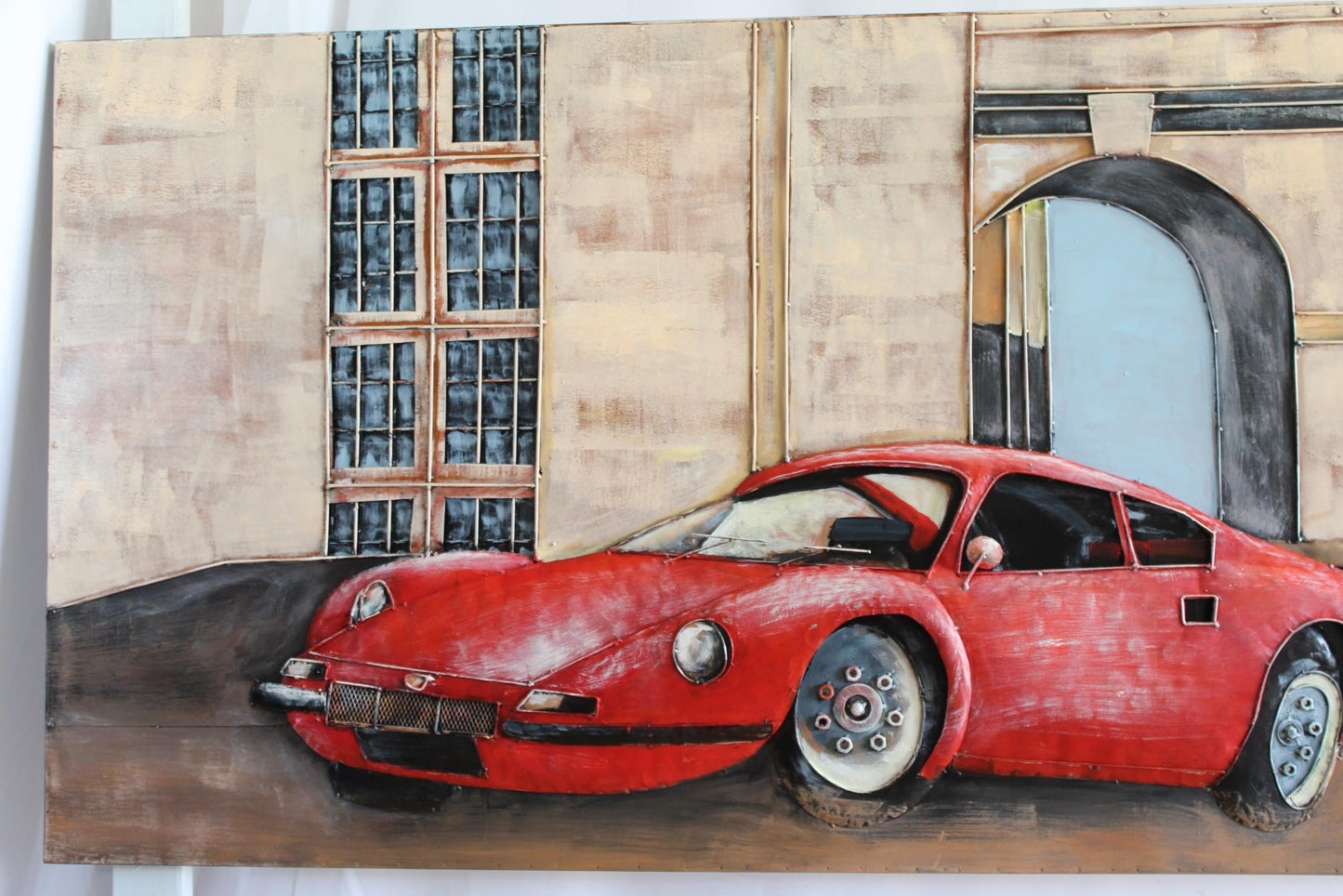 NIFAO Ferrari Dino Inspired Red Sports Car 3D Metal Wall Art 79" x 2" x 40"H