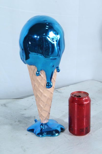NIFAO Resin Ice Cream Cone Statue Blue Dripping Pop Art Style Decor 5" x 5" x 14"H