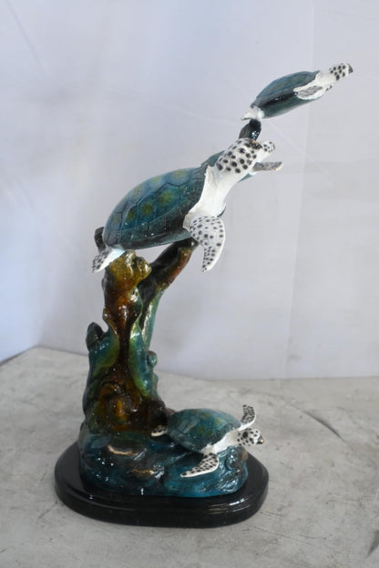 Four Sea Turtles Bronze Sculpture Coral Branch Scene 18"x11"x24"H