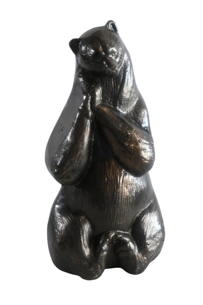 Daydreaming Bear Statue Sitting with Paws Clasped Figure 5"x3"x12"H