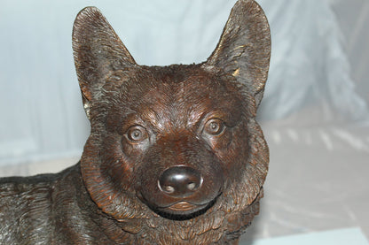 Standing Corgi Dog Bronze Sculpture Statue Figurine Decor 20"x8"x15"H