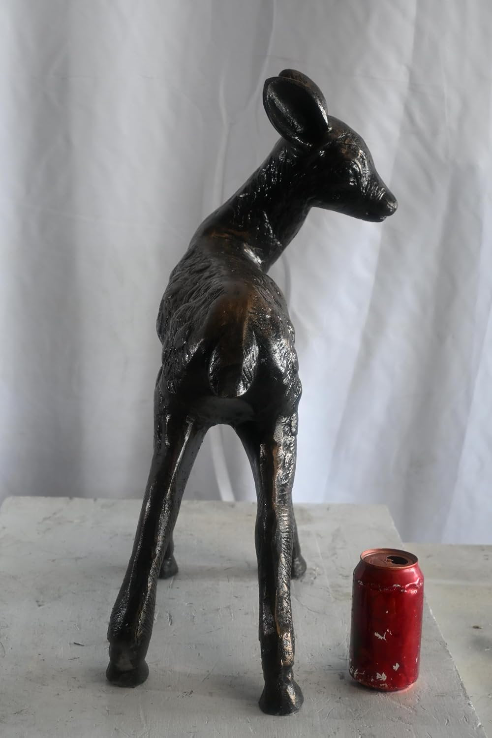 Curious Standing Fawn Sculpture in Aluminum Garden Decor 17"x10"x23"H