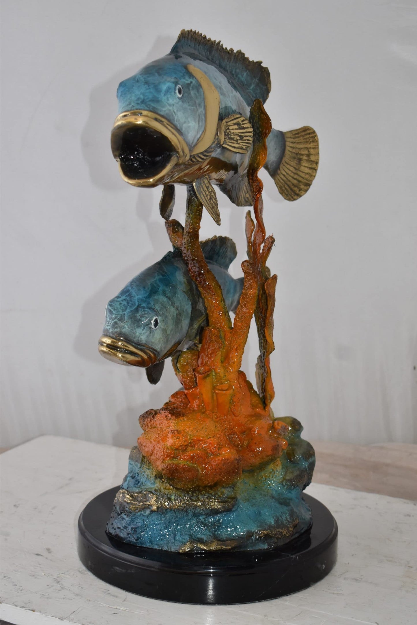 Two Fish Swimming in The Ocean Bronze Statue Size: 18" x 14" x 24"H