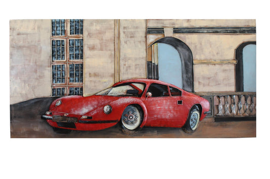 NIFAO Ferrari Dino Inspired Red Sports Car 3D Metal Wall Art 79" x 2" x 40"H
