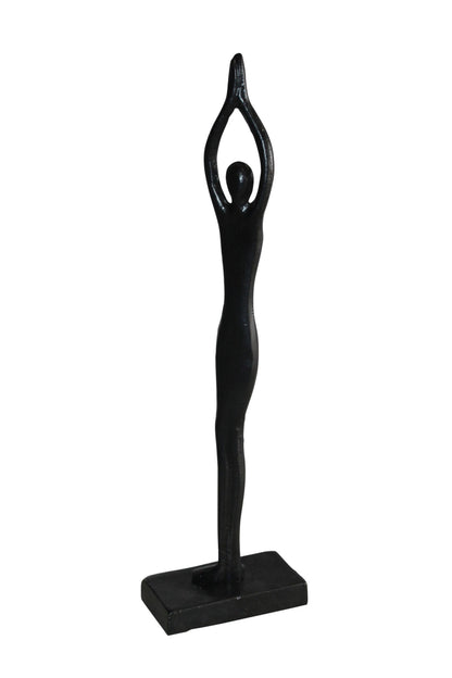 Black Aluminum Yoga Girl Statue Serenity in Tree Top Pose 6" x 3" x 20"H