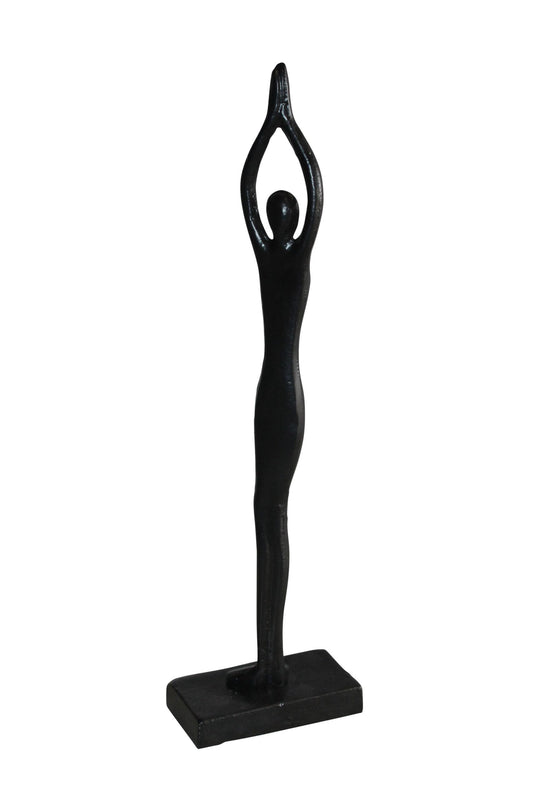 Black Aluminum Yoga Girl Statue Serenity in Tree Top Pose 6" x 3" x 20"H