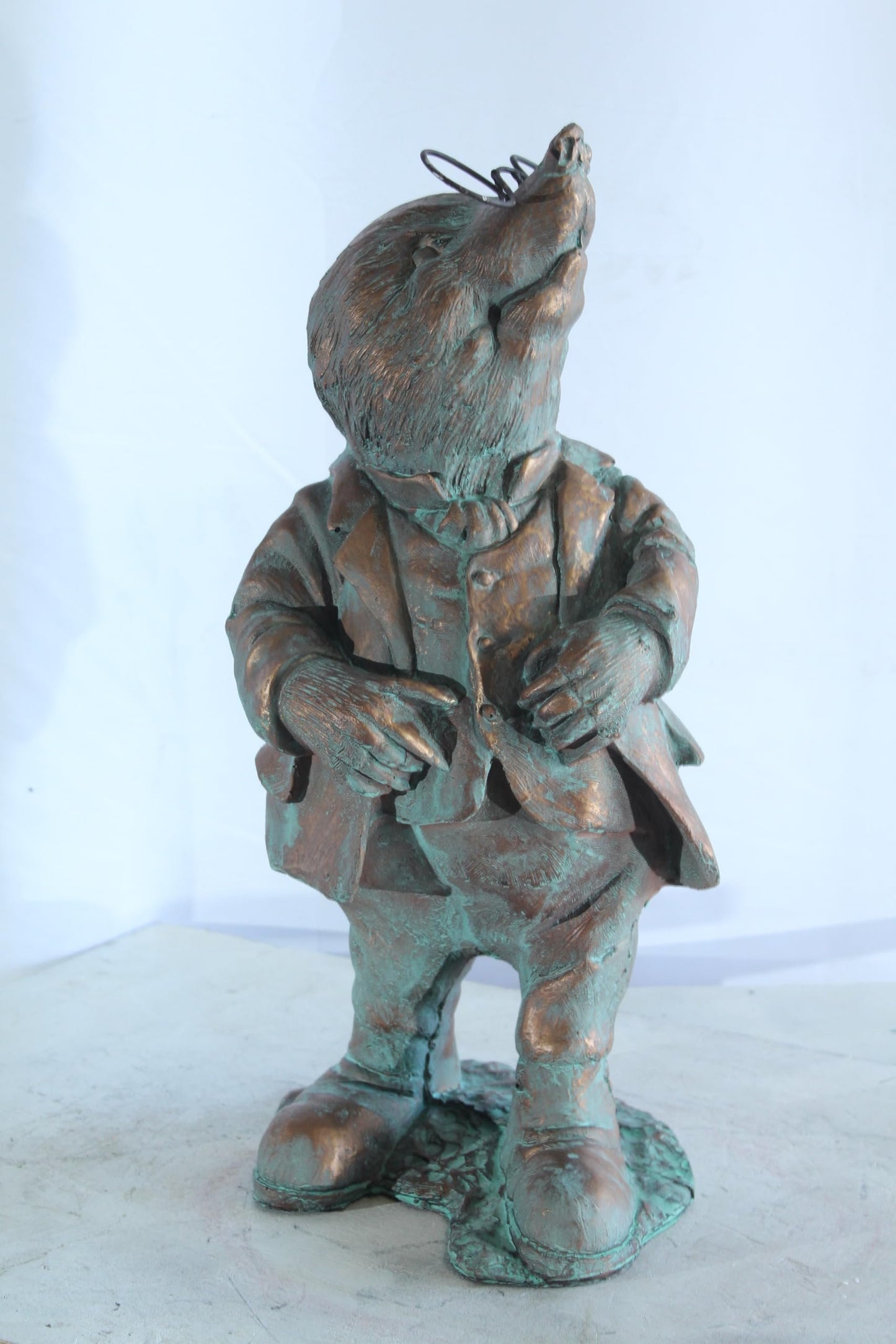 NIFAO Resin Mole Statue with Glasses Bronze Look Green Patina 8" x 7" x 22"H