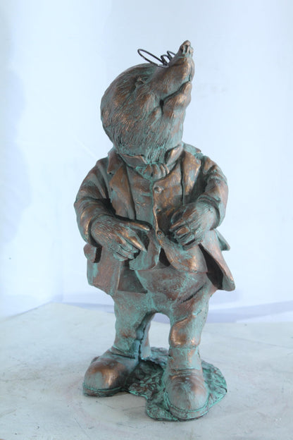 NIFAO Resin Mole Statue with Glasses Bronze Look Green Patina 8" x 7" x 22"H
