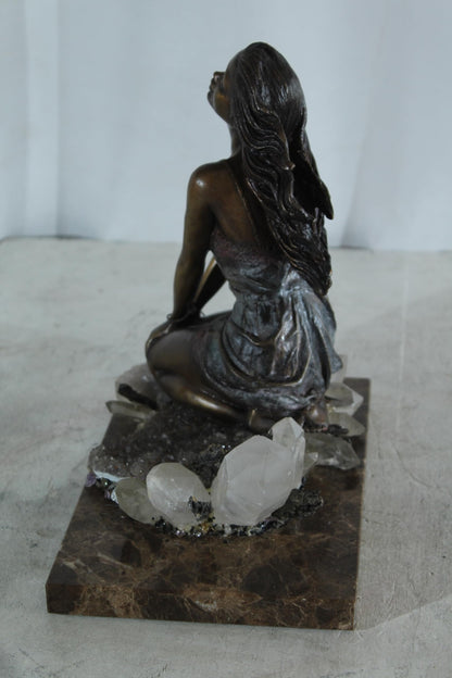 NIFAO Bronze Girl on Crystal Quartz and Marble Base by Vidal 10"x7"x11"H