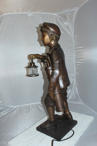 NIFAO Bronze Golf Caddy Statue with Light Lantern - 42" H Garden Sculpture