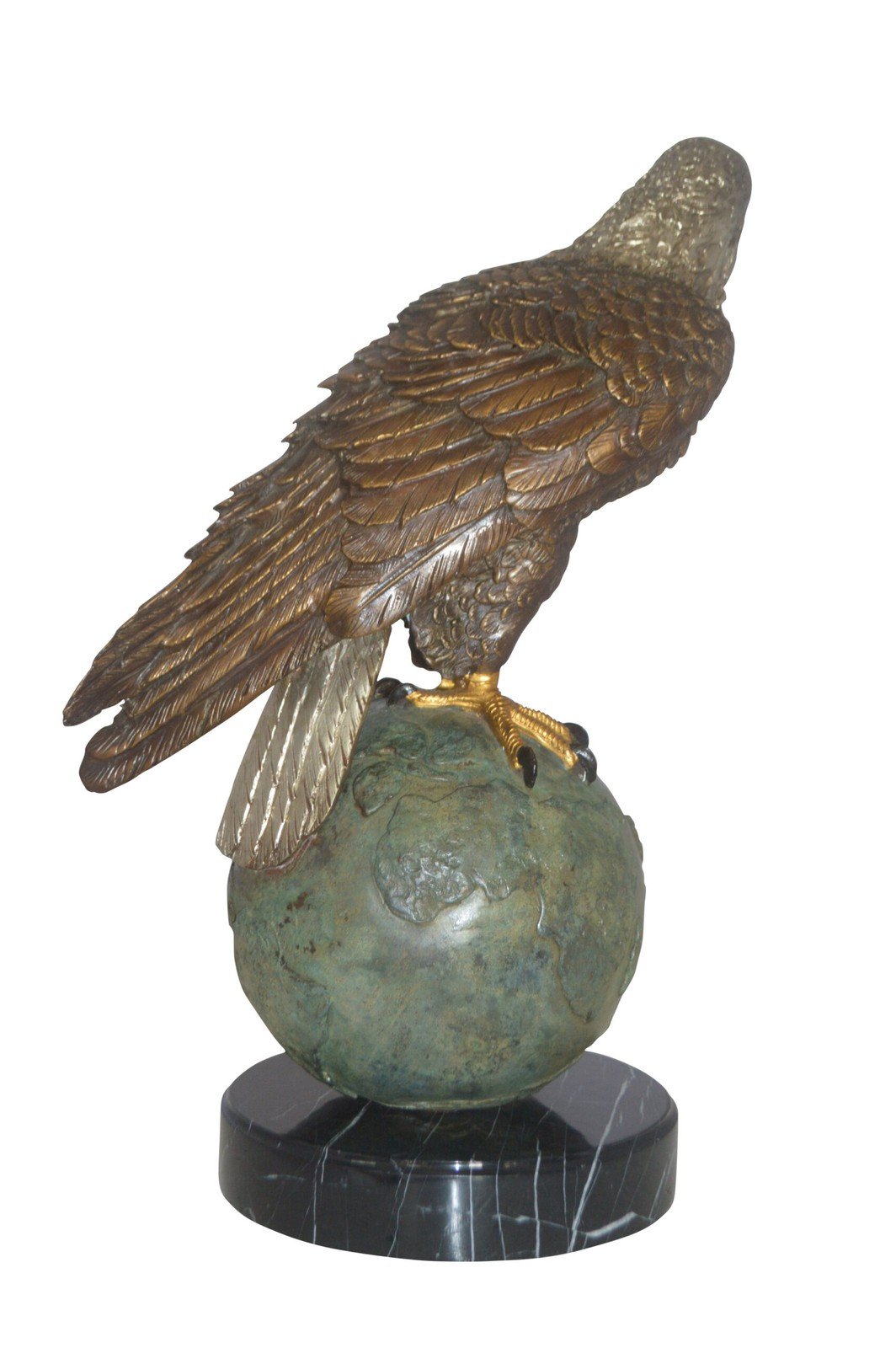 Bald Eagle Standing on a Globe Bronze Statue -  Size: 17"L x 9"W x 23"H.