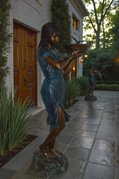 Lady holding a tray bronze statue fountain - Size: 17"L x 23"W x 62"H.