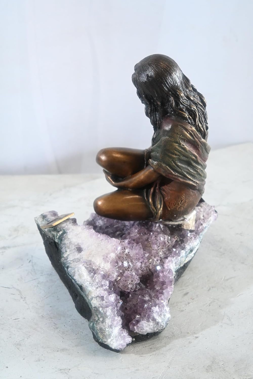 Manel Vidal Mar Bronze Maiden on Amethyst Geode by Ebano 12"x9"x11"H
