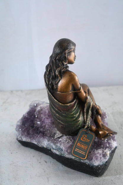 Manel Vidal Mar Bronze Maiden on Amethyst Geode by Ebano 12"x9"x11"H