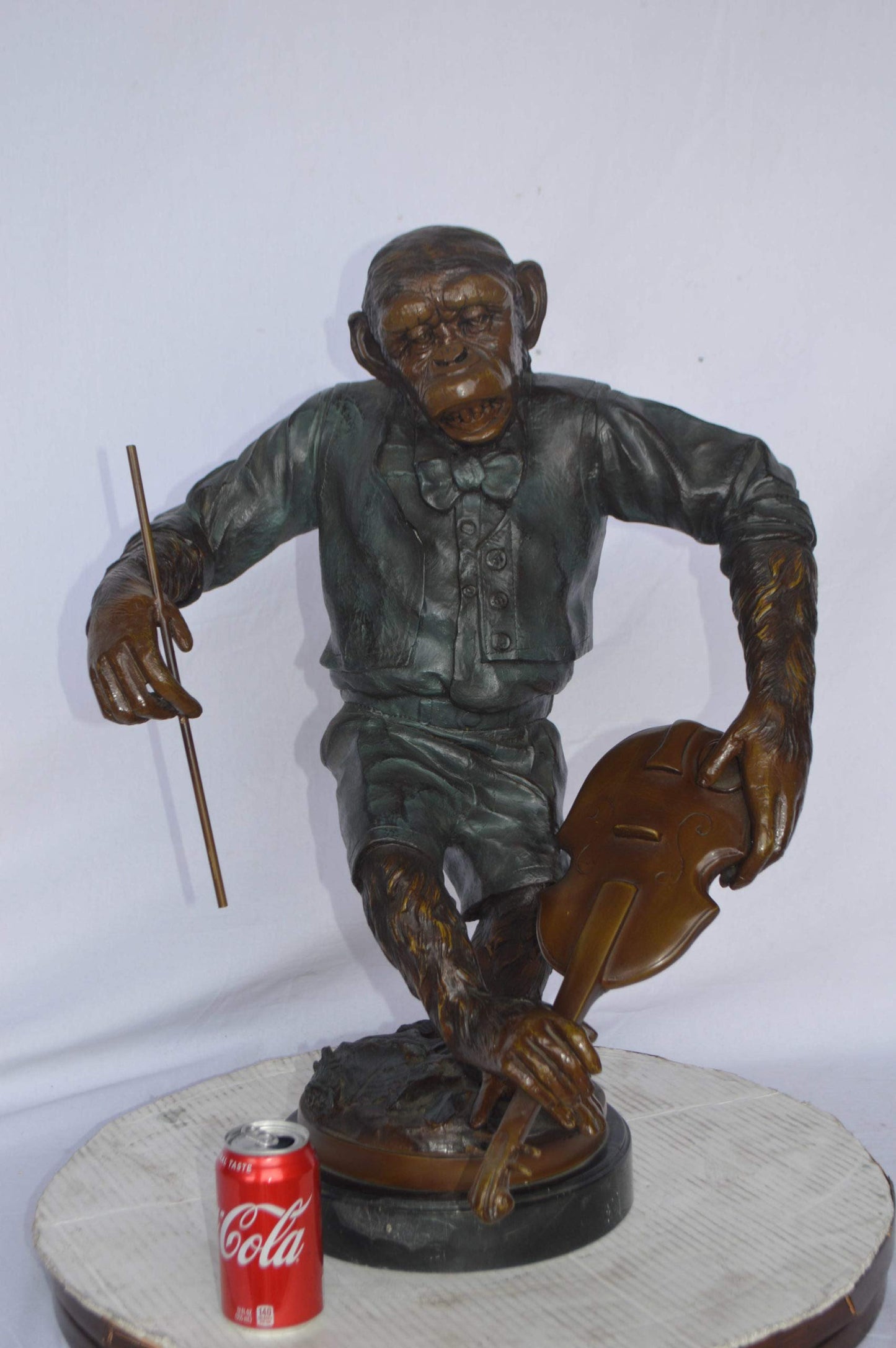 Monkey with Violin bronze statue - Size: 20"L x 17"W x 26"H