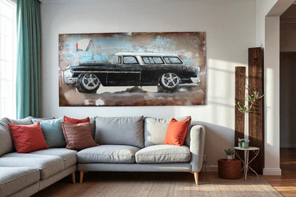 1955 Chevy Nomad Wagon 3D Metal Wall Art Handcrafted 79" x 2" x 40"H