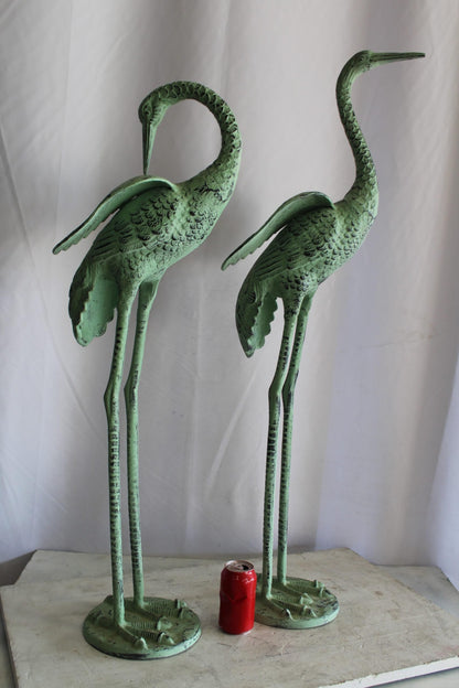 Pair of Aluminum Crane Wings Open with Green Patina Finish 10" x 8" x 22"H