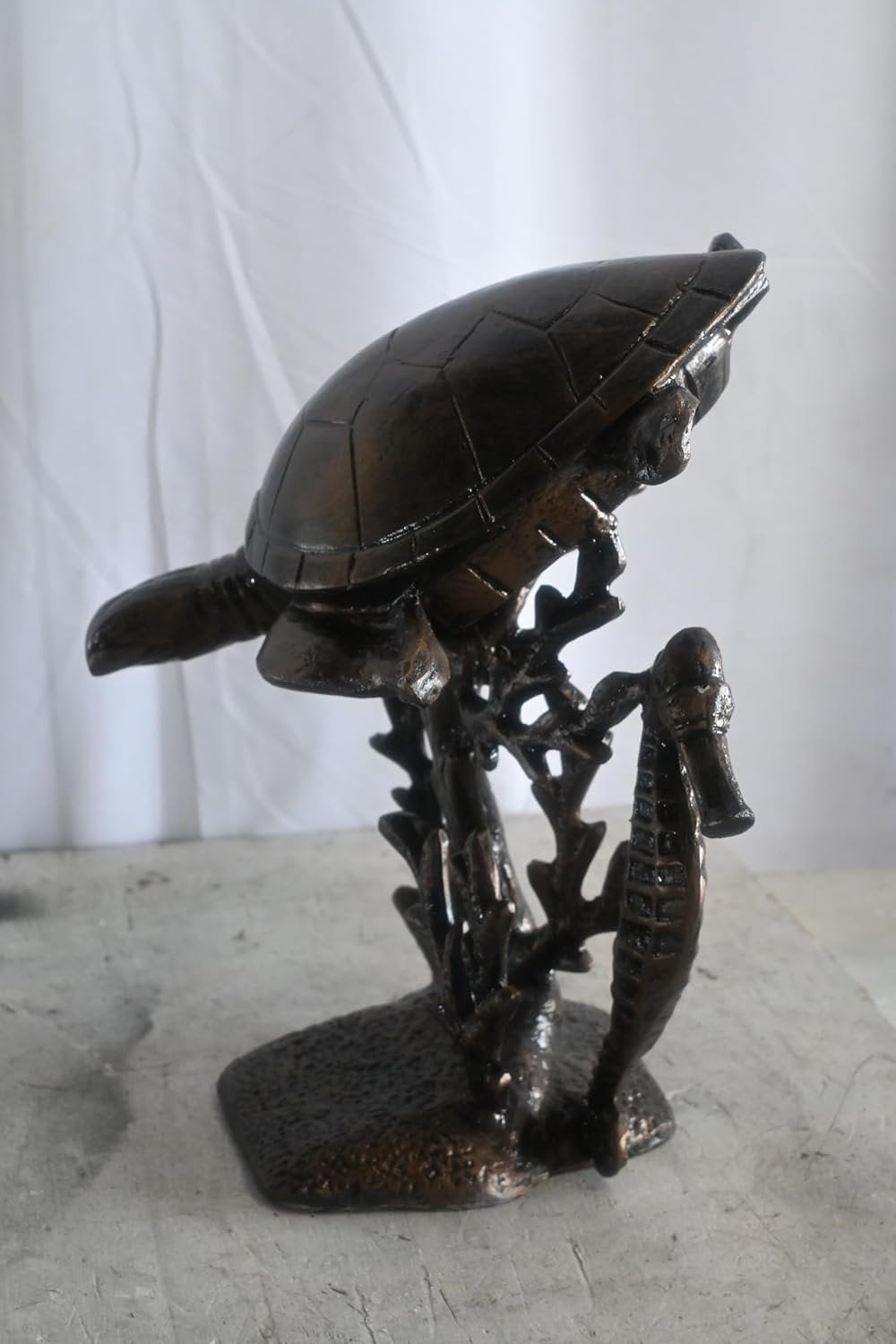 Sea Turtle and Seahorse Coastal Coral Tabletop Alumminum Sculpture 14"x14"x20"H