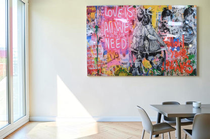 Love Is All We Need Street Art Style Resin Canvas 54"x35"