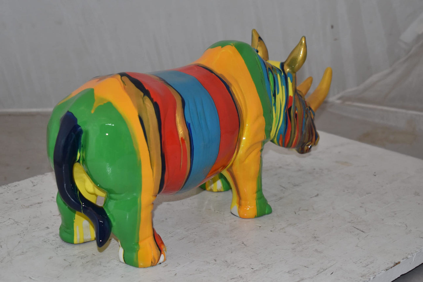Multicolor Striped Rhino Resin Statue Size: 20" x 6" x 9"H
