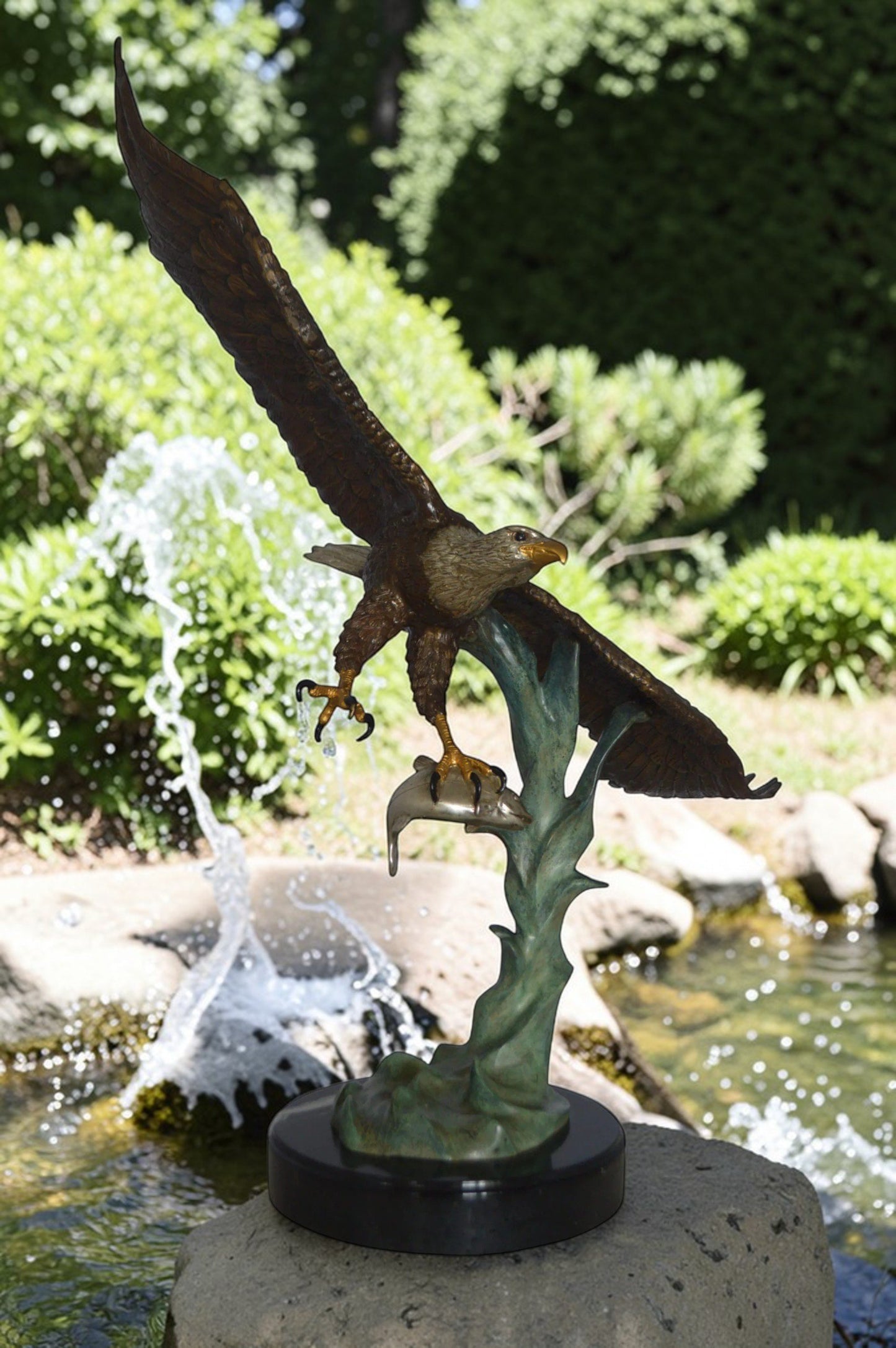 Eagle Flying With His Pray Bronze Statue -  Size: 32"L x 15"W x 33"H.