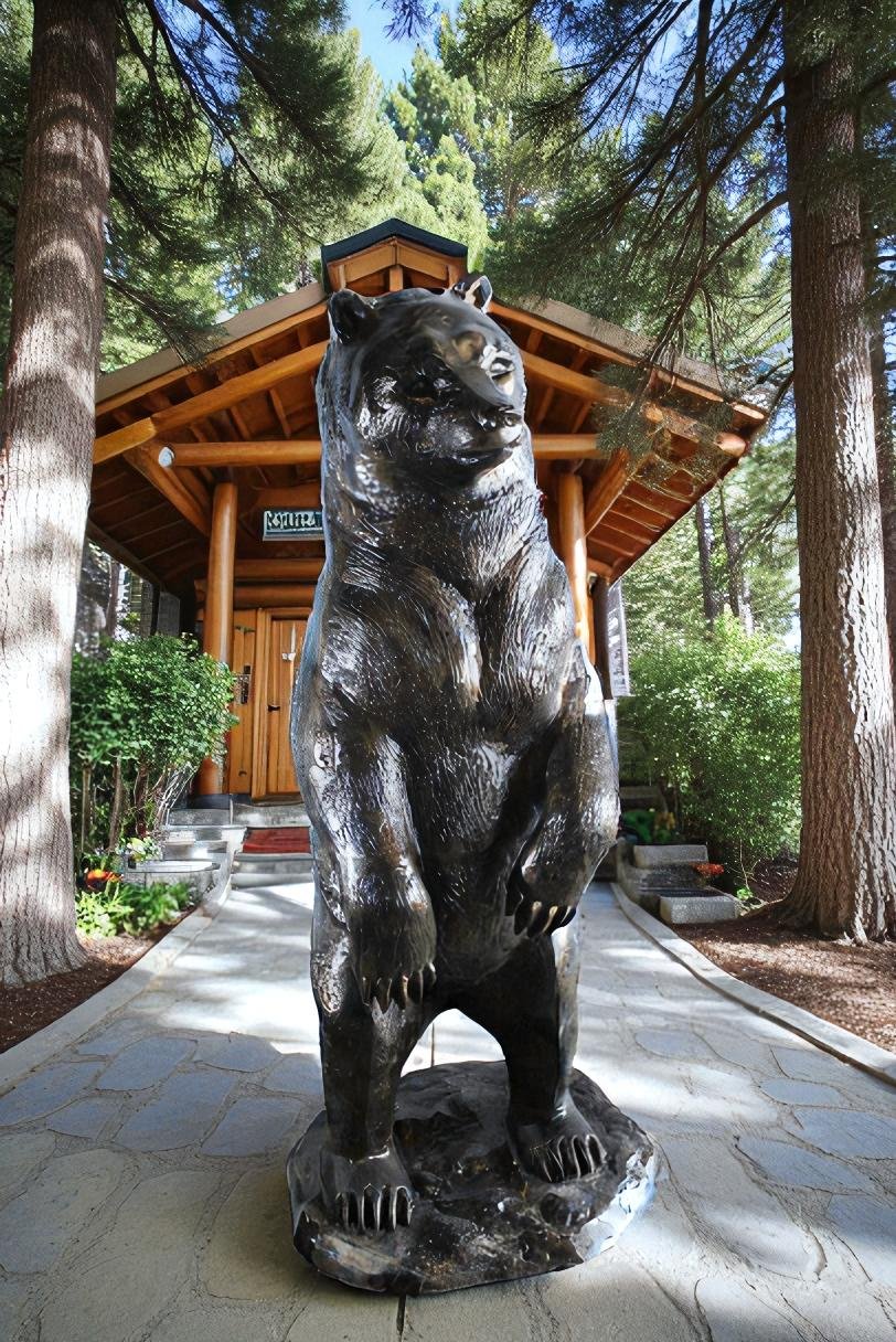 NIFAO Giant Aluminum Bear Statue with Forest Base – Wildlife Sculpture for Lodge, Cabin & Outdoor Décor - 20" x 23" x 61"H