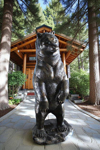 NIFAO Giant Aluminum Bear Statue with Forest Base – Wildlife Sculpture for Lodge, Cabin & Outdoor Décor - 20" x 23" x 61"H