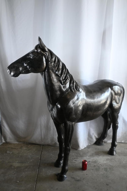 Life Size Standing Silver Horse Large Aluminum Sculpture 76"x19"x65"H