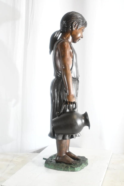 Large Bronze Girl Fountain with Water Jug Garden Statue 17"x12"x39"H