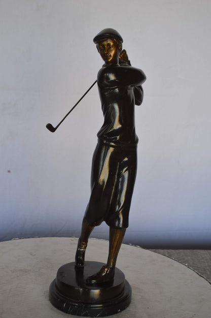 Young Golfer Bronze Statue mounted on a Marble Base -  Size: 8"L x 6"W x 19"H.