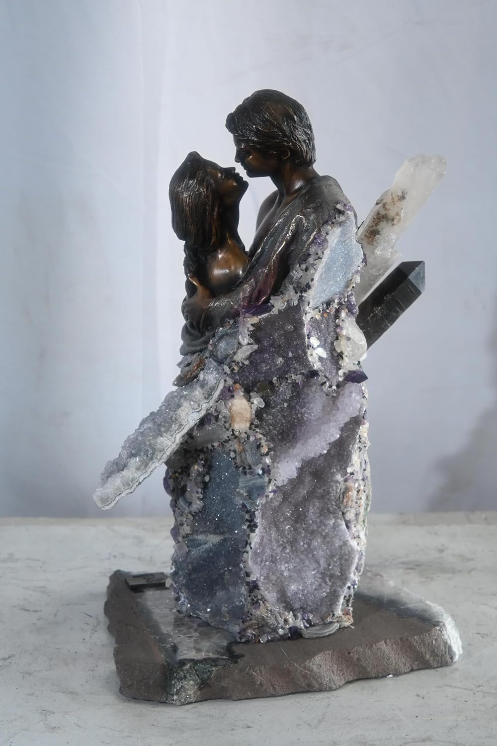 Manel Vidal The Kiss Bronze Lovers Amethyst Quartz Ebano 11"x11"x18"H