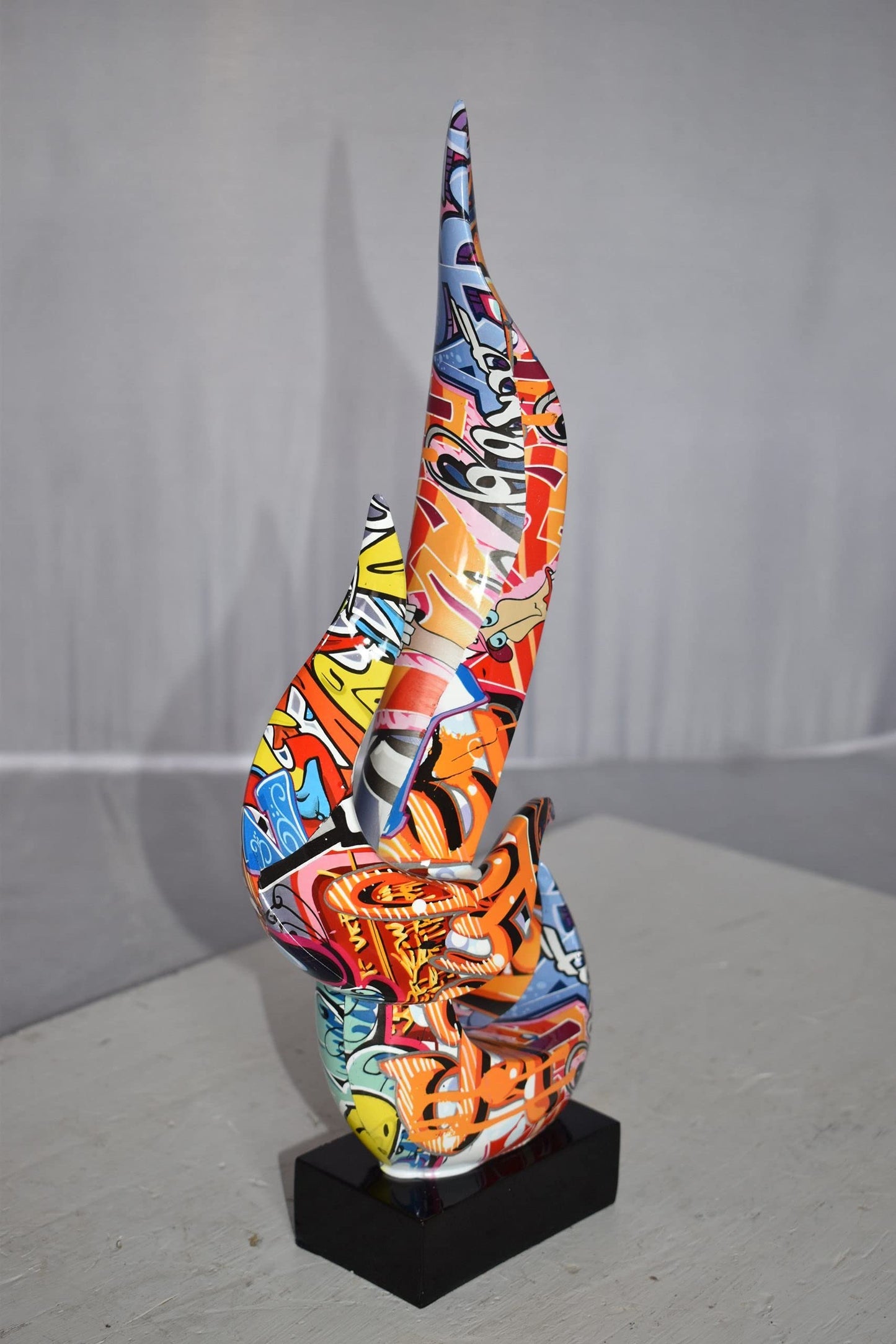 Modern Art Abstract of Fire Painted Graffiti Style Resin Statue  6" x 3" x 16"H