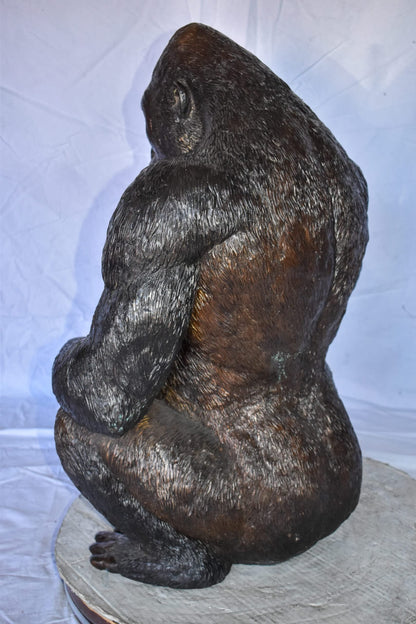 Gorilla Sitting Detailed and Impressive Bronze Statue Size: 22" x 16" x 30"H