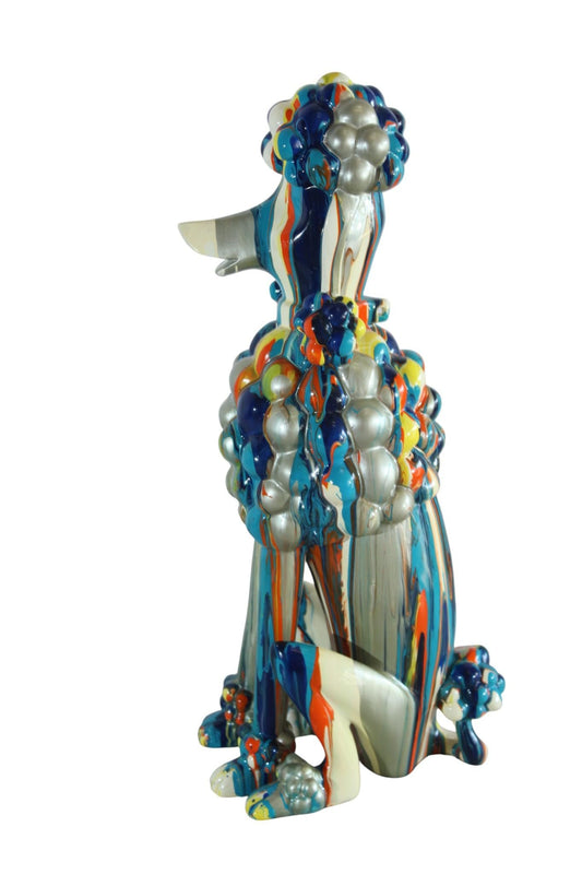 NIFAO Colorful Poodle Dog Sculpture Multicolor Striped Resin Figurine 8"x5"x16"H