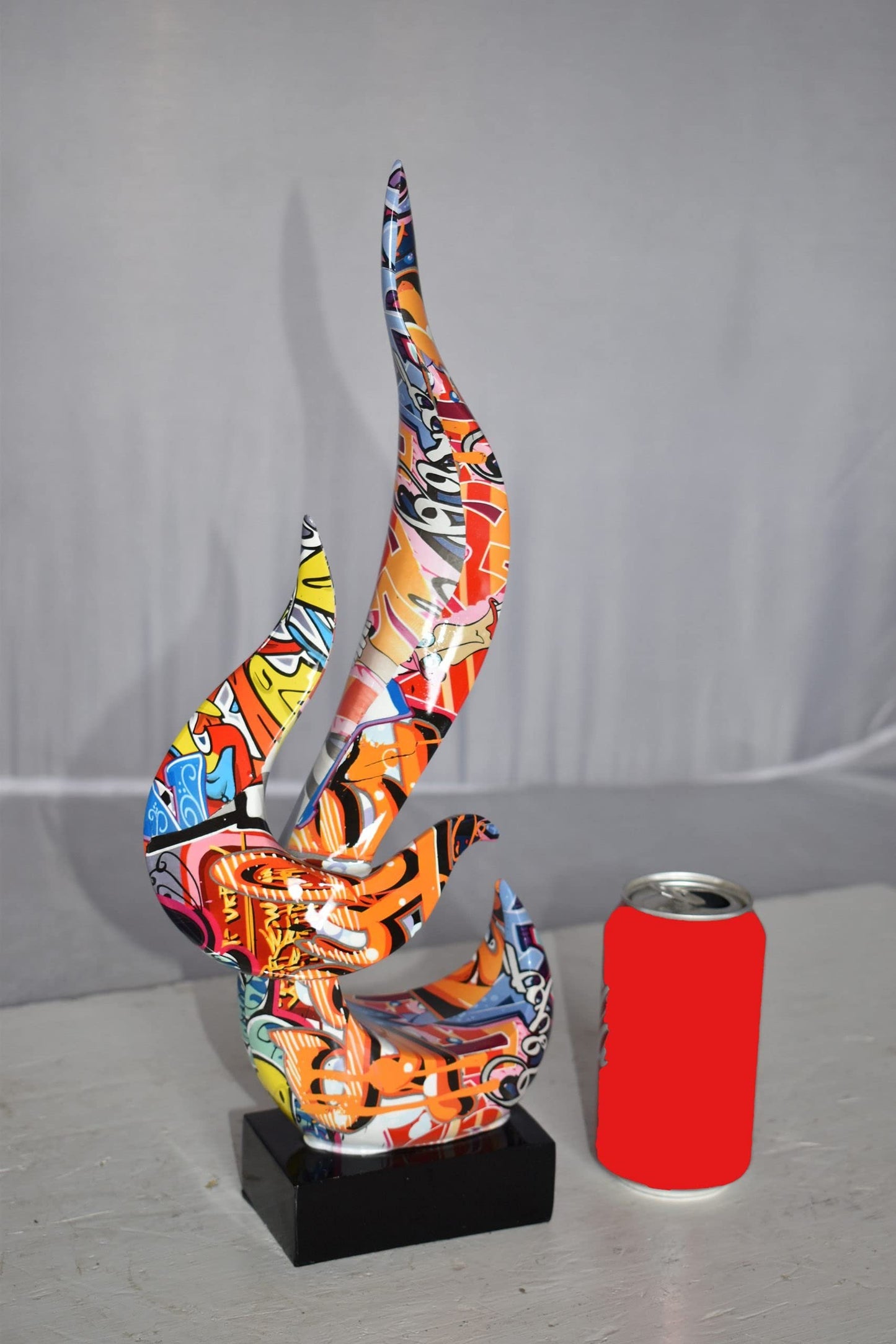 Modern Art Abstract of Fire Painted Graffiti Style Resin Statue  6" x 3" x 16"H