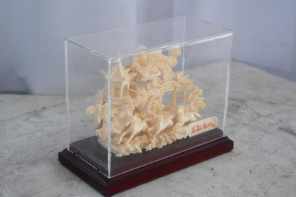 Carved Resin Galloping Horses Chinese Garden in Case 8"x4"x7"H
