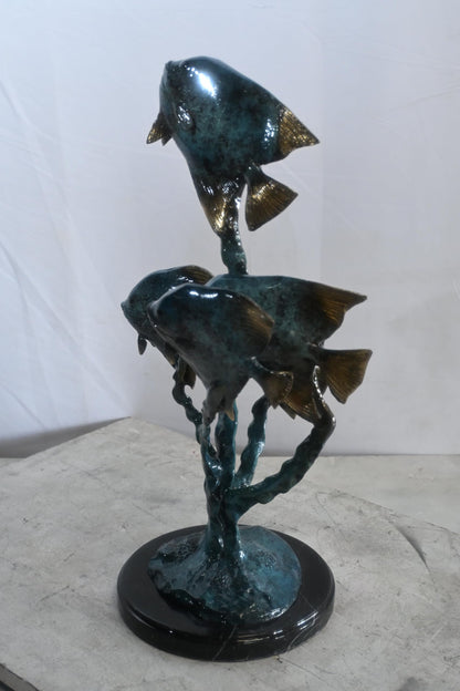 Bronze Tropical Fish Quartet Sculpture Coral Branch 13"x20"x21"H