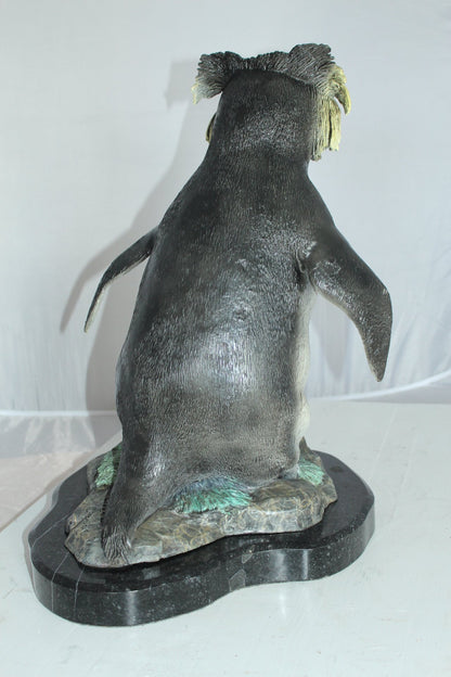 Rockhopper Penguin Bronze Statue 20 Inch on Marble Base 16"x15"x20"H