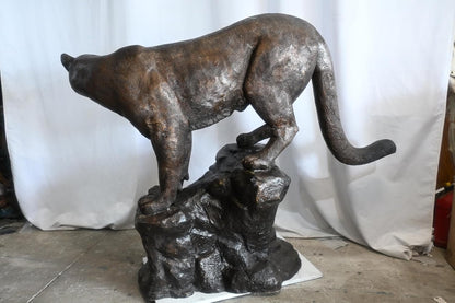 Giant Bronze Mountain Lion Cougar Statue on a Rock Base 64"x24"x52"H