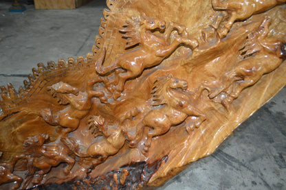 Wood Carved Horses CC8 -  Size: 60"L x 18"W x 38"H