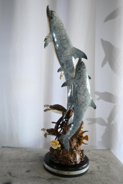 Bronze Three Dolphins Leaping Sculpture Lost Wax Casting 15"x12"x40"H