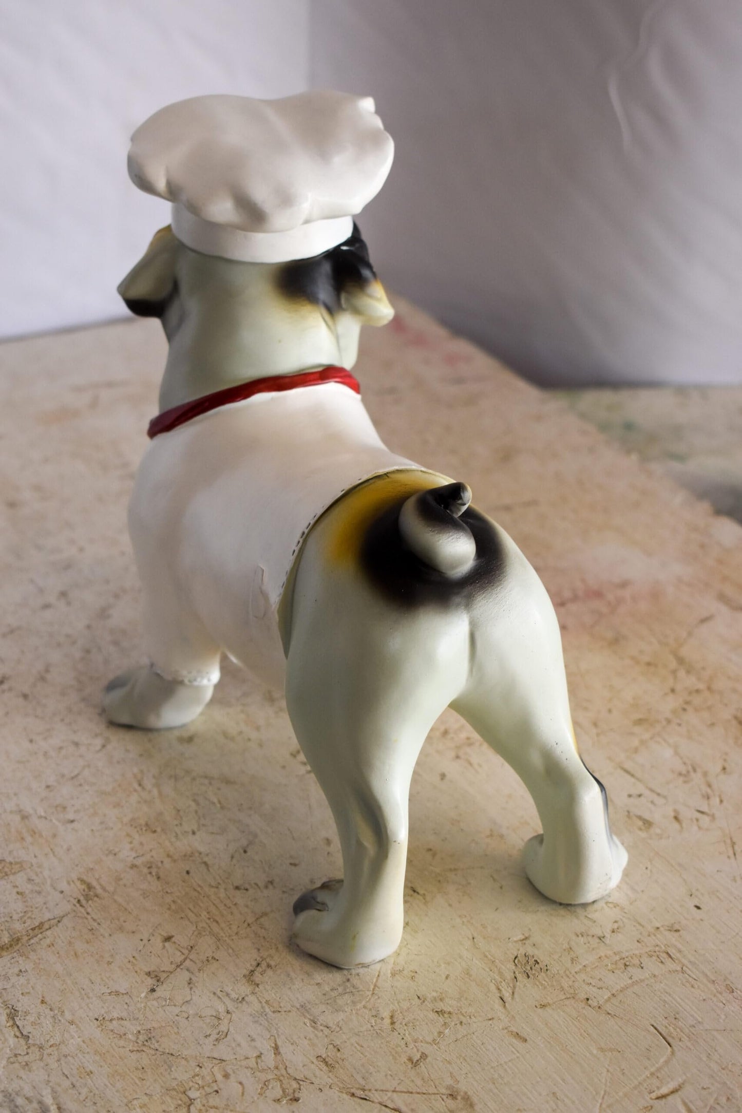 A Happy Dog Dressed as A Baker Man, Resin Statue 10" x 5" x 9"H