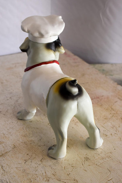 A Happy Dog Dressed as A Baker Man, Resin Statue 10" x 5" x 9"H