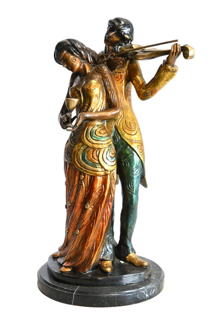 Romantic Couple Bronze Statue Violin Marble Base Music 11"x10"x19"H
