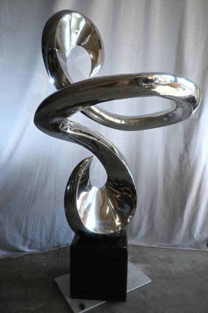 Large Abstract Spiral Flow Stainless Steel Sculpture Marble 66"x45"x98"H